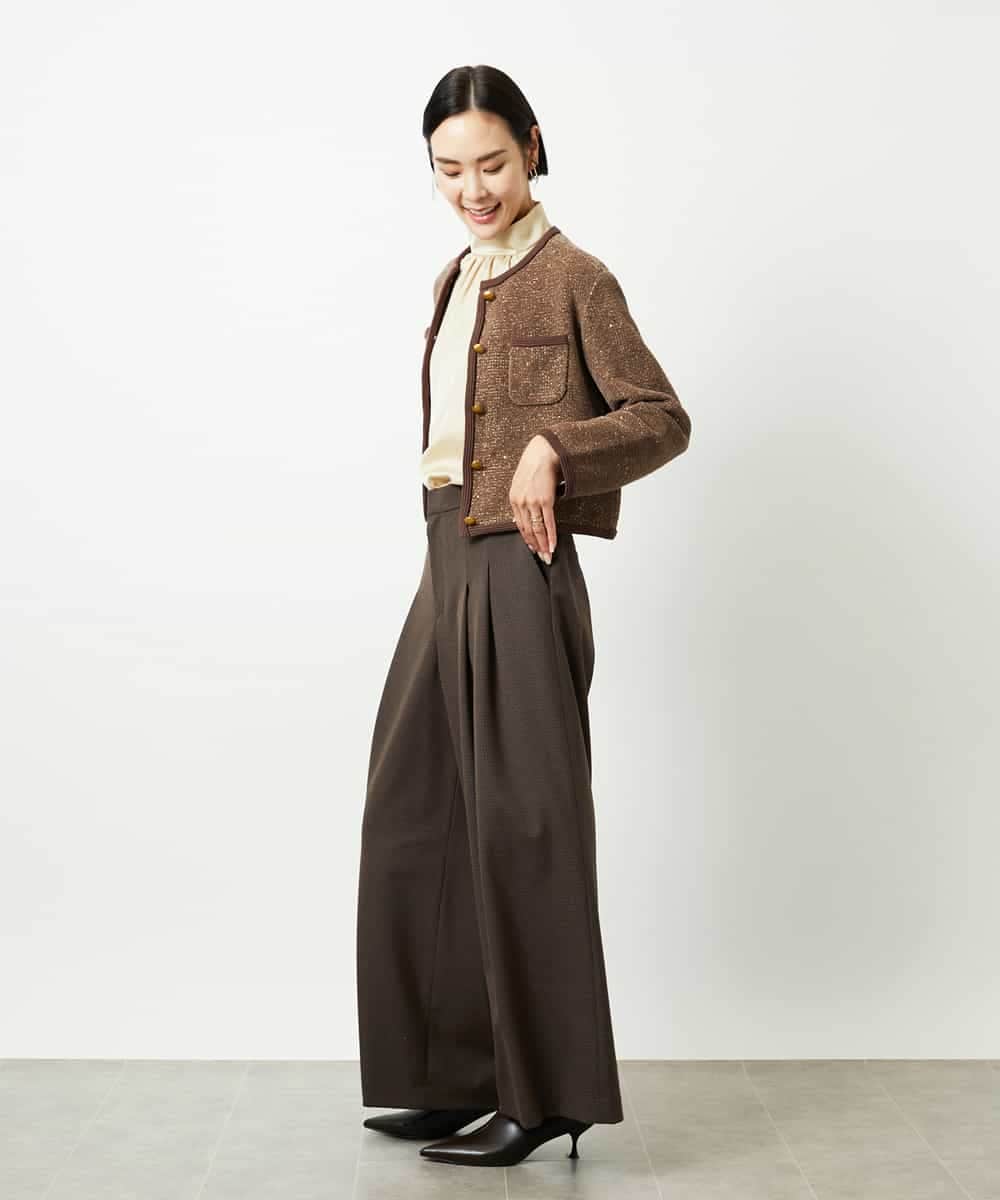 F6LBD28220 MICHEL KLEIN(小さいサイズ)(メゾン ドゥ サンク) [小さいサイズ]チェック柄2タックワイドパンツ ブラウン