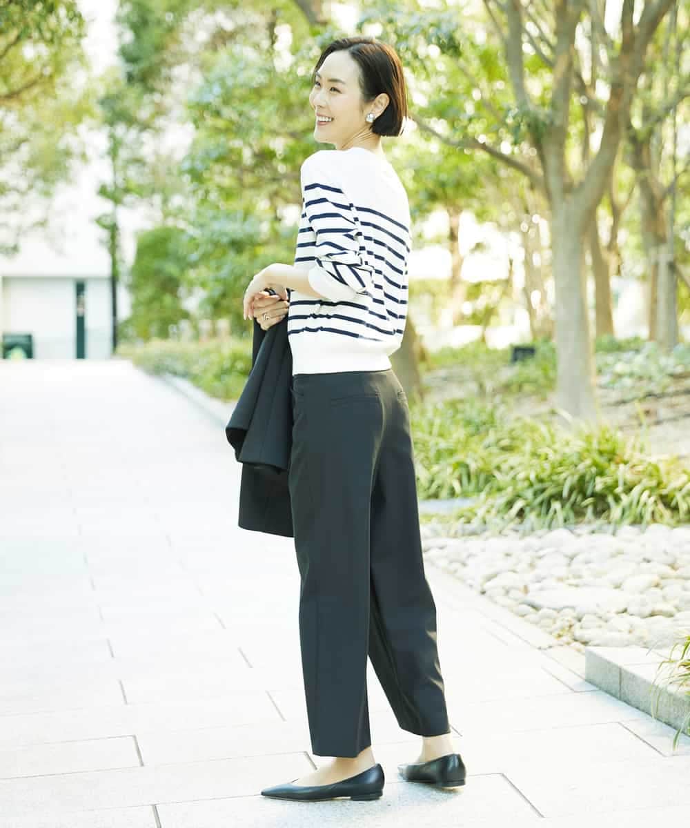 F6LDD11230 MICHEL KLEIN(小さいサイズ)(メゾン ドゥ サンク) [小さいサイズ][2WAYストレッチ]定番ワイドパンツ ブラック