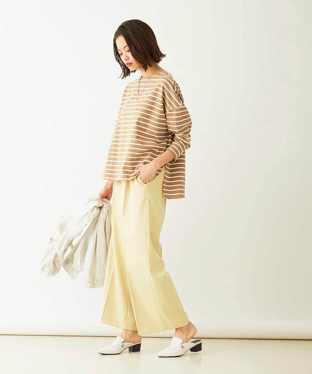 F6LDM17220 MICHEL KLEIN(小さいサイズ)(メゾン ドゥ サンク) 【洗える】ハイウエストワイドストレートパンツ イエロー