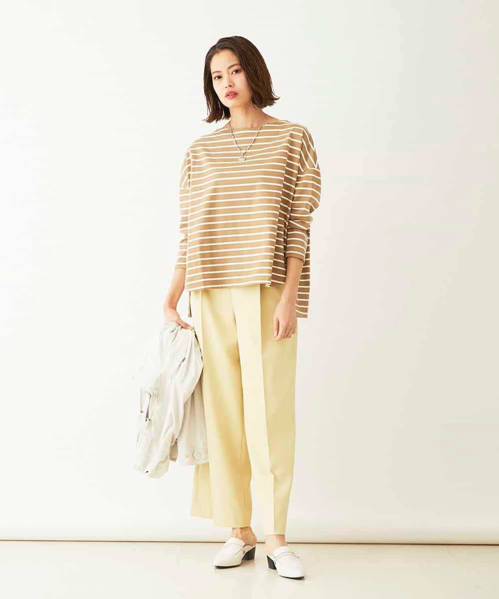 F6LDM17220 MICHEL KLEIN(小さいサイズ)(メゾン ドゥ サンク) 【洗える】ハイウエストワイドストレートパンツ イエロー