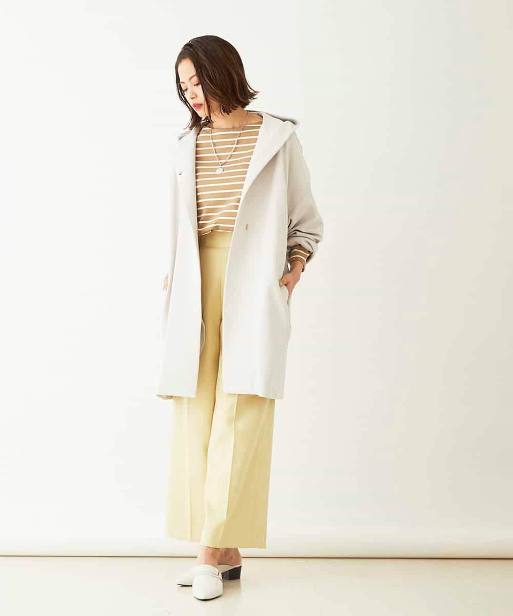 F6LDM17220 MICHEL KLEIN(小さいサイズ)(メゾン ドゥ サンク) 【洗える】ハイウエストワイドストレートパンツ イエロー