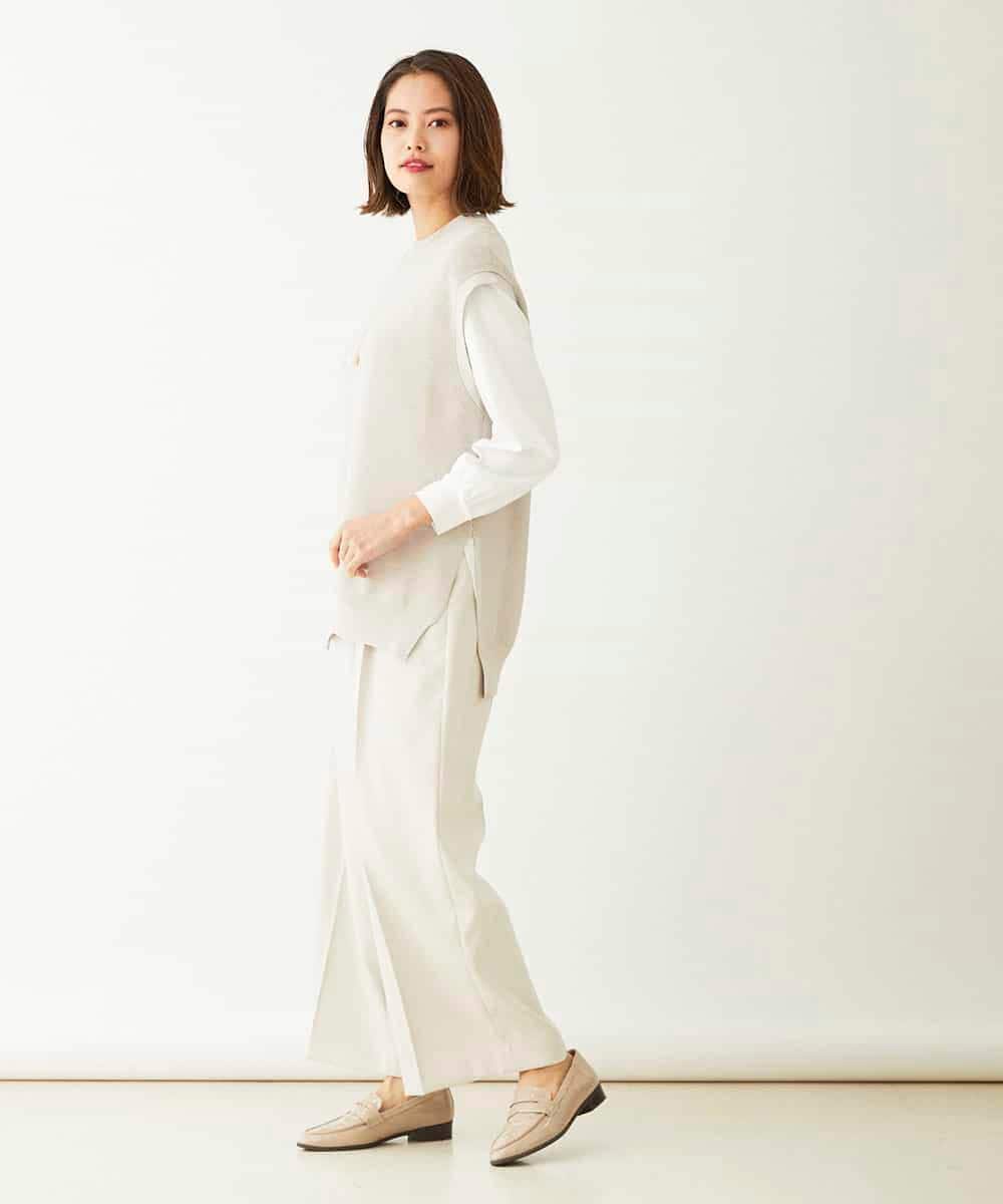 F6LDM17220 MICHEL KLEIN(小さいサイズ)(メゾン ドゥ サンク) 【洗える】ハイウエストワイドストレートパンツ イエロー