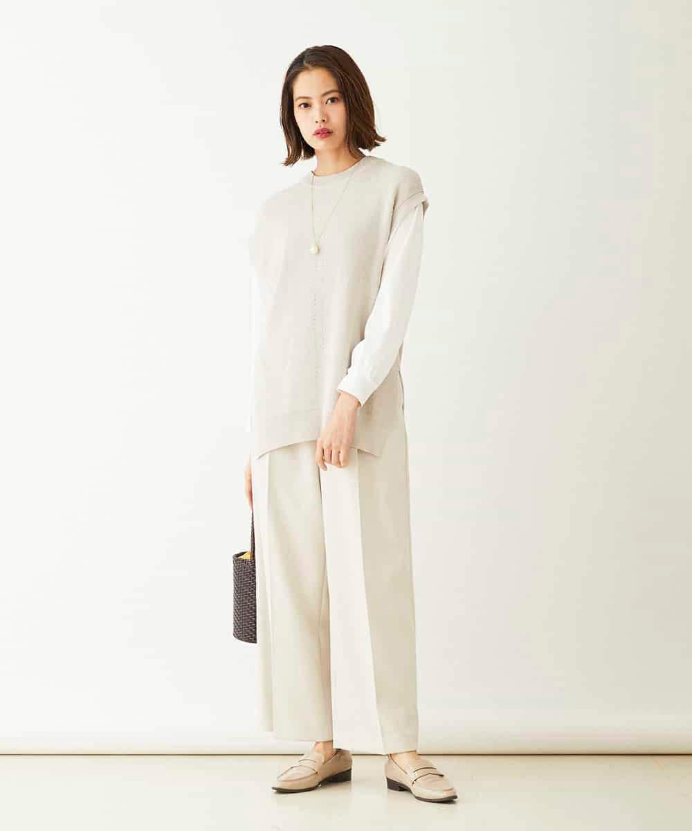 F6LDM17220 MICHEL KLEIN(小さいサイズ)(メゾン ドゥ サンク) 【洗える】ハイウエストワイドストレートパンツ イエロー
