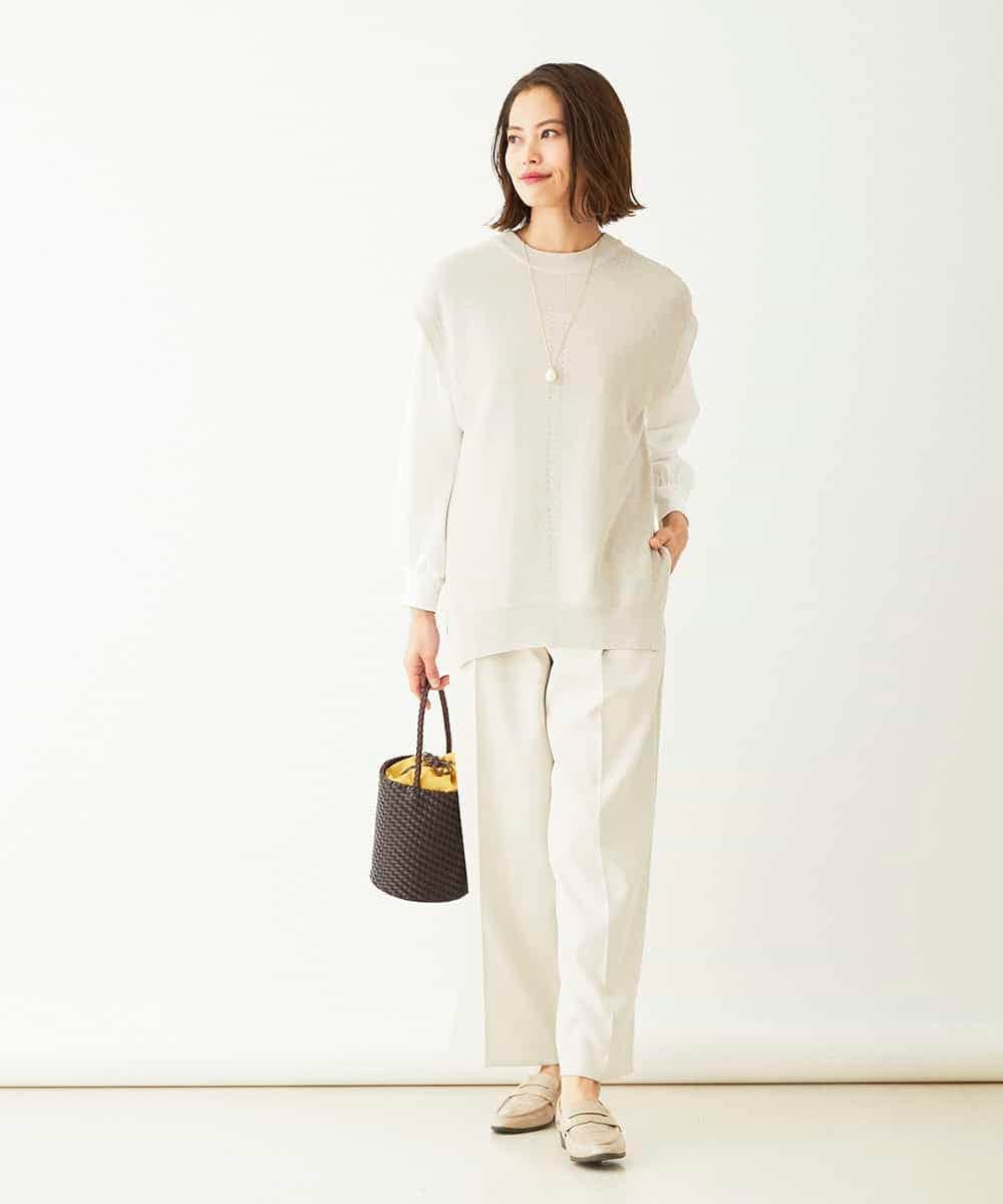 F6LDM17220 MICHEL KLEIN(小さいサイズ)(メゾン ドゥ サンク) 【洗える】ハイウエストワイドストレートパンツ イエロー