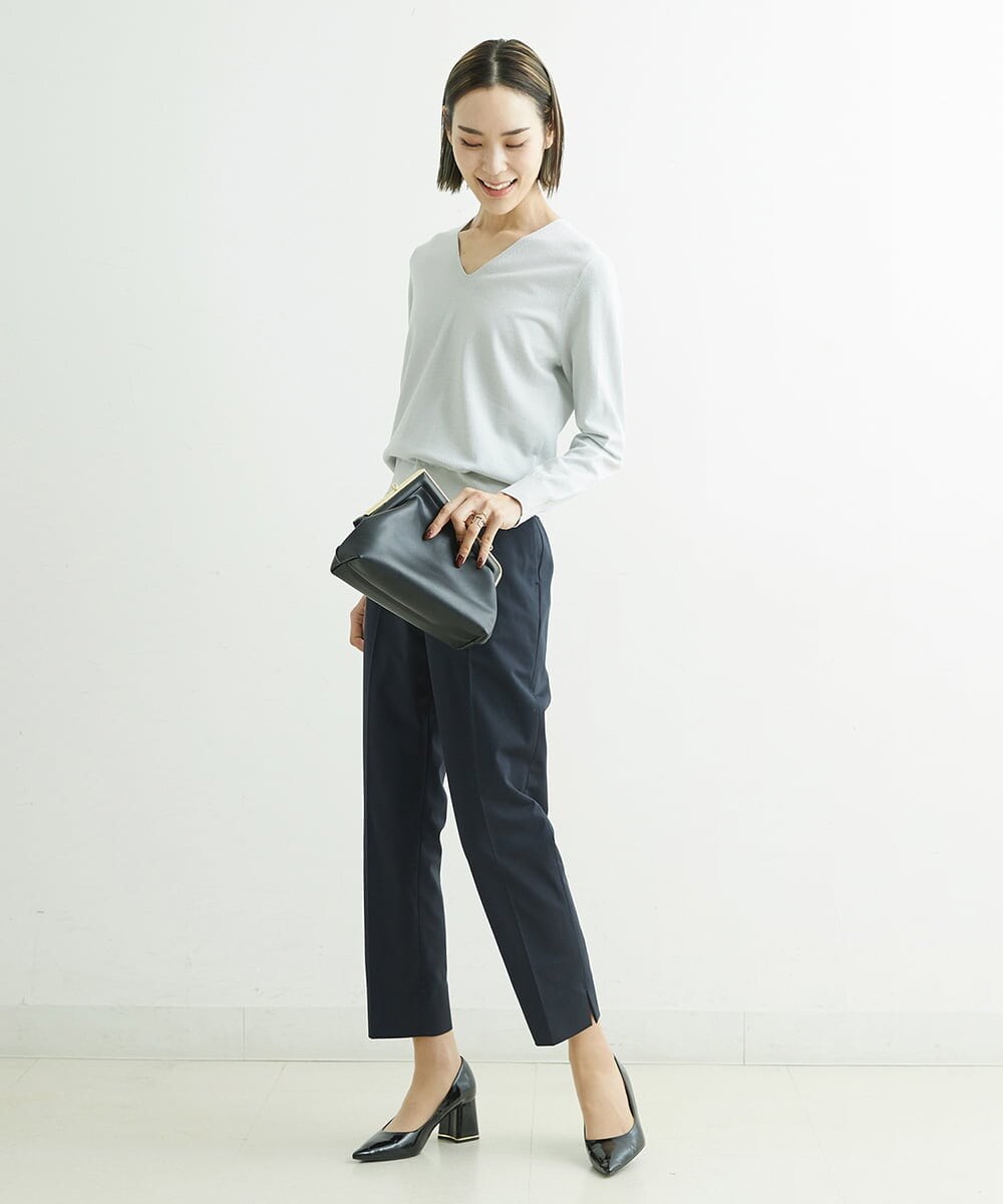 F6LDS05230 MICHEL KLEIN(小さいサイズ)(メゾン ドゥ サンク) [小さいサイズ]トリコットカノコテーパードパンツ（セットアップ対応） グレー(92)