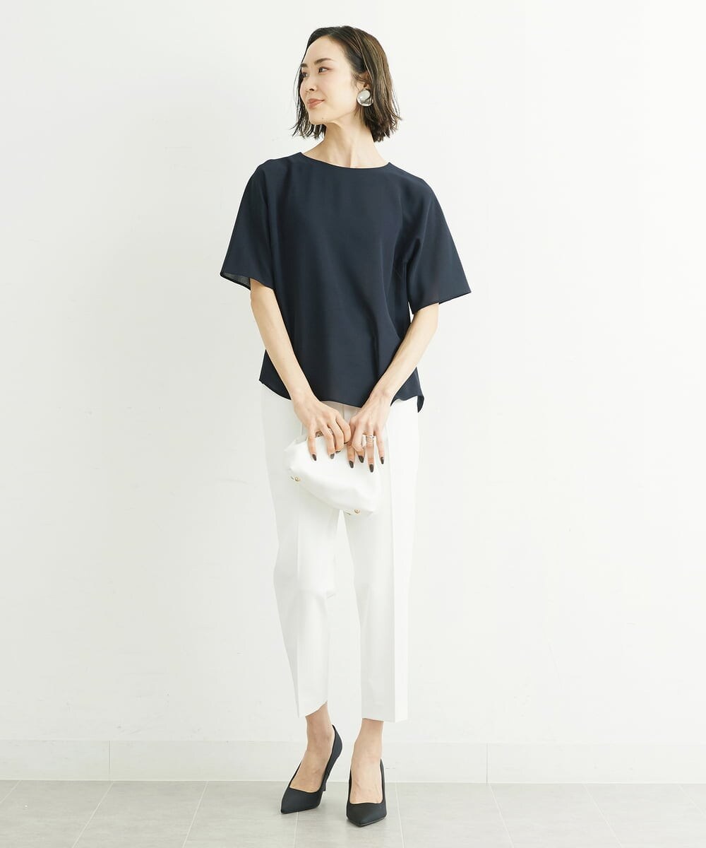 F6LFS24200 MICHEL KLEIN(小さいサイズ)(メゾン ドゥ サンク) [小さいサイズ]ドライギャバスリムストレッチテーパードパンツ/人気 ミントブルー(50)