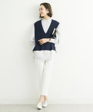 F6LFS24200 MICHEL KLEIN(小さいサイズ)(メゾン ドゥ サンク) [小さいサイズ]ドライギャバスリムストレッチテーパードパンツ/人気 ミントブルー(50)