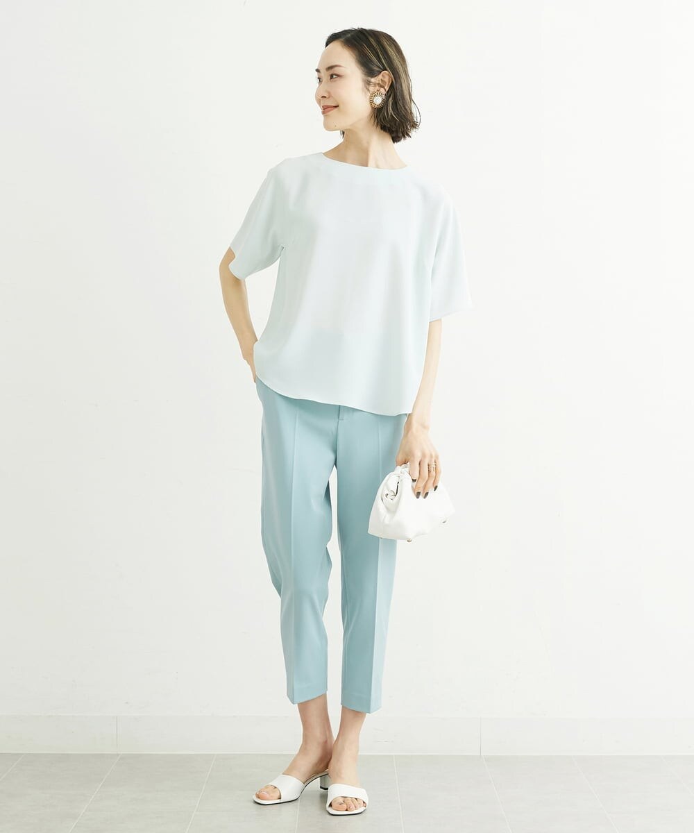 F6LFS24200 MICHEL KLEIN(小さいサイズ)(メゾン ドゥ サンク) [小さいサイズ]ドライギャバスリムストレッチテーパードパンツ/人気 ミントブルー(50)