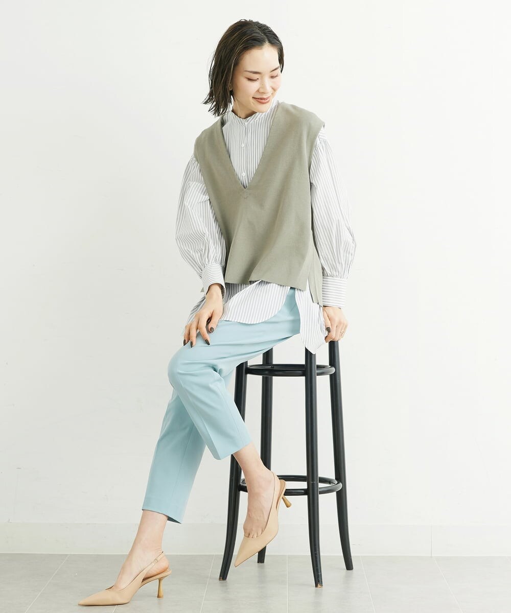 F6LFS24200 MICHEL KLEIN(小さいサイズ)(メゾン ドゥ サンク) [小さいサイズ]ドライギャバスリムストレッチテーパードパンツ/人気 ミントブルー(50)
