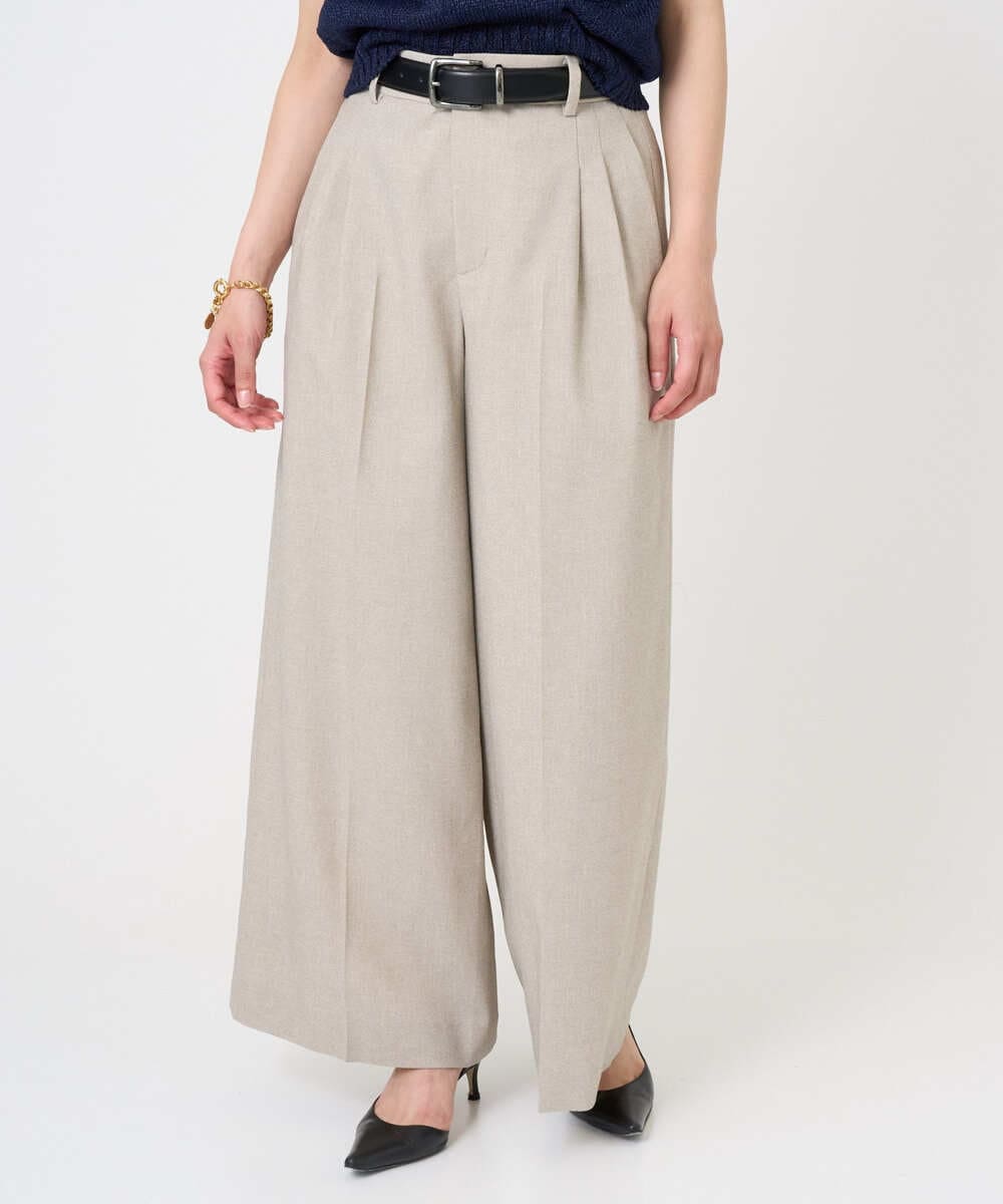 F6LGD05290 MICHEL KLEIN(小さいサイズ)(メゾン ドゥ サンク) [小さいサイズ][セットアップ対応]ツイードライク　ワイドパンツ ベージュ