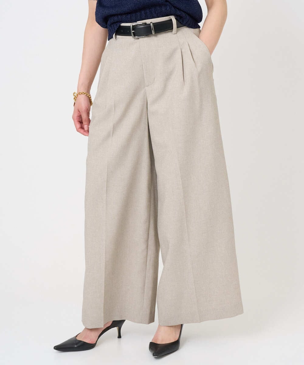 F6LGD05290 MICHEL KLEIN(小さいサイズ)(メゾン ドゥ サンク) [小さいサイズ][セットアップ対応]ツイードライク　ワイドパンツ ベージュ