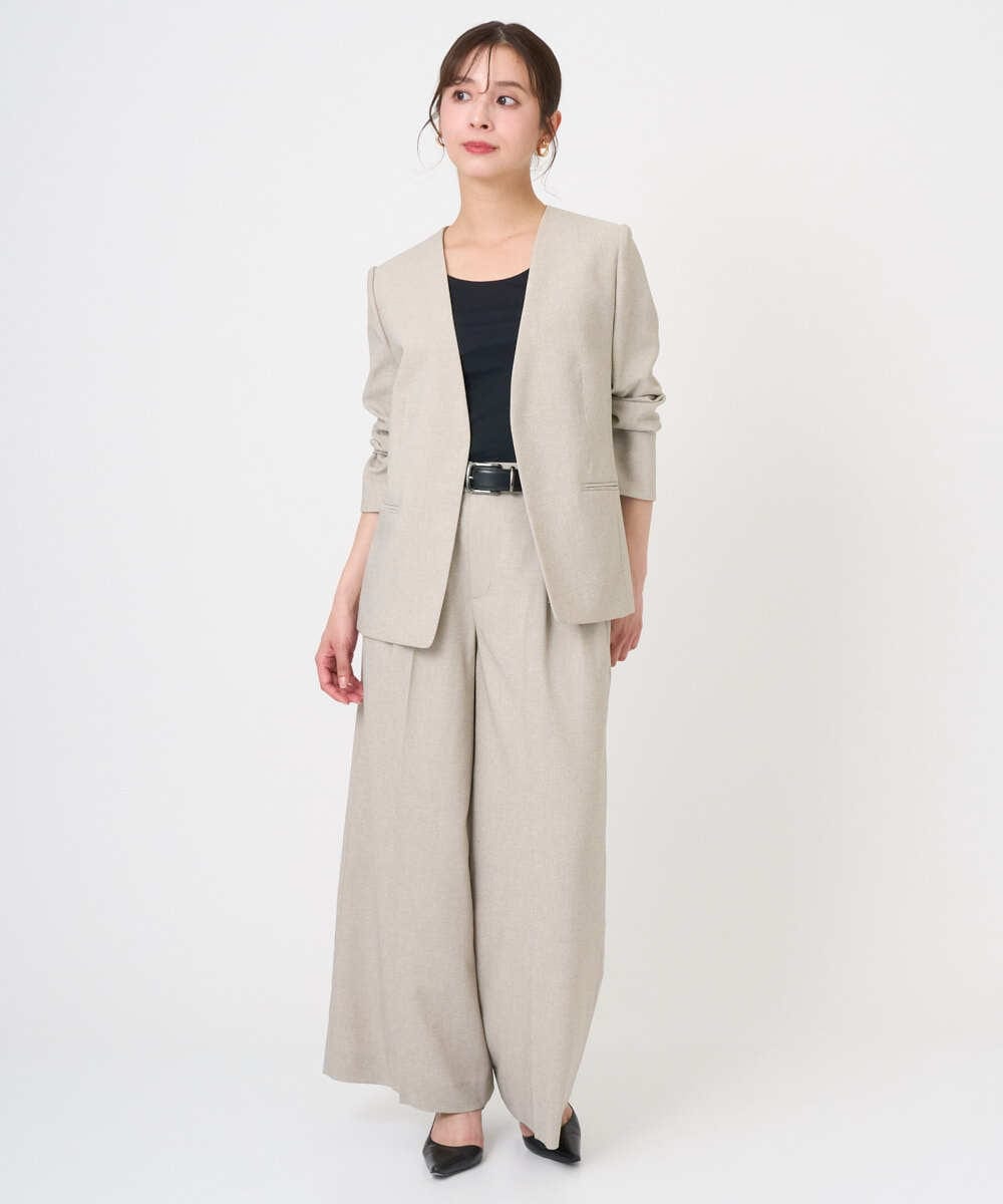 F6LGD05290 MICHEL KLEIN(小さいサイズ)(メゾン ドゥ サンク) [小さいサイズ][セットアップ対応]ツイードライク　ワイドパンツ ベージュ