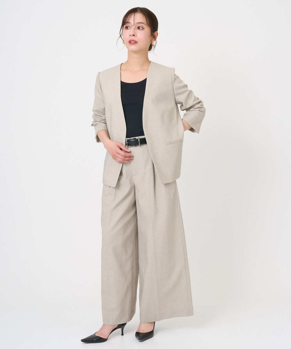 F6LGD05290 MICHEL KLEIN(小さいサイズ)(メゾン ドゥ サンク) [小さいサイズ][セットアップ対応]ツイードライク　ワイドパンツ ベージュ