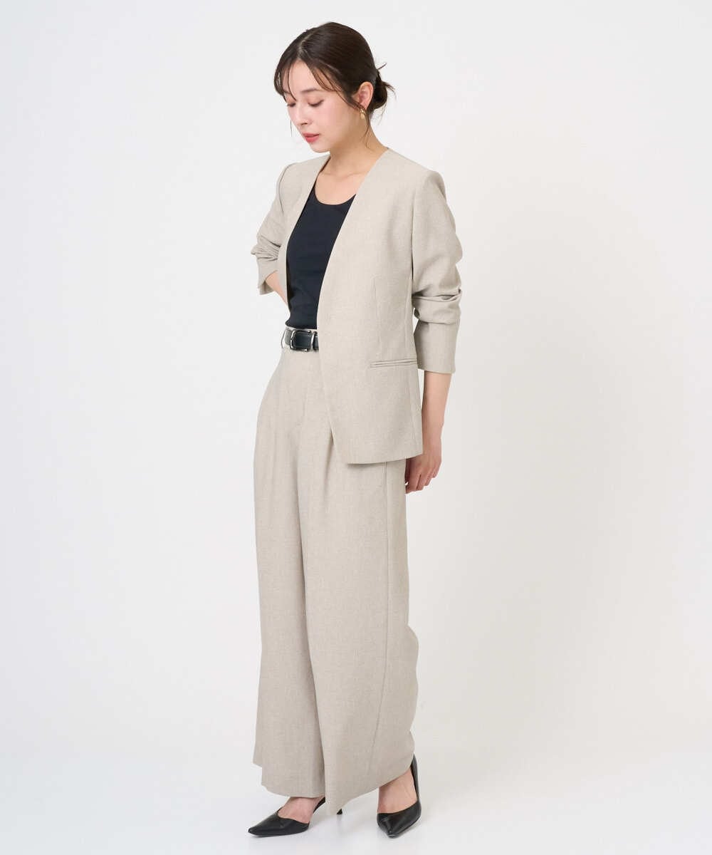 F6LGD05290 MICHEL KLEIN(小さいサイズ)(メゾン ドゥ サンク) [小さいサイズ][セットアップ対応]ツイードライク　ワイドパンツ ベージュ
