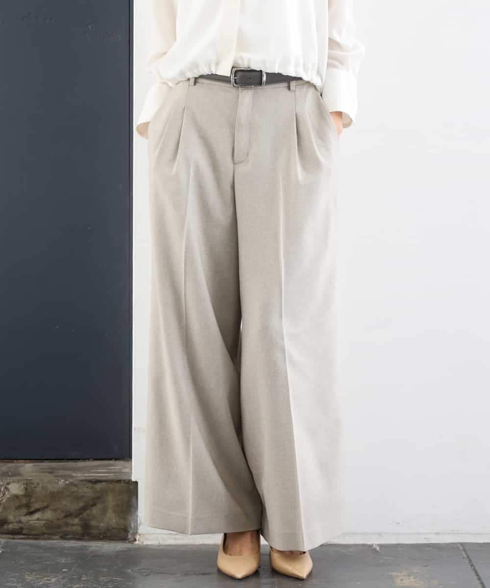 F6LGD05290 MICHEL KLEIN(小さいサイズ)(メゾン ドゥ サンク) [小さいサイズ][セットアップ対応]ツイードライク　ワイドパンツ ベージュ