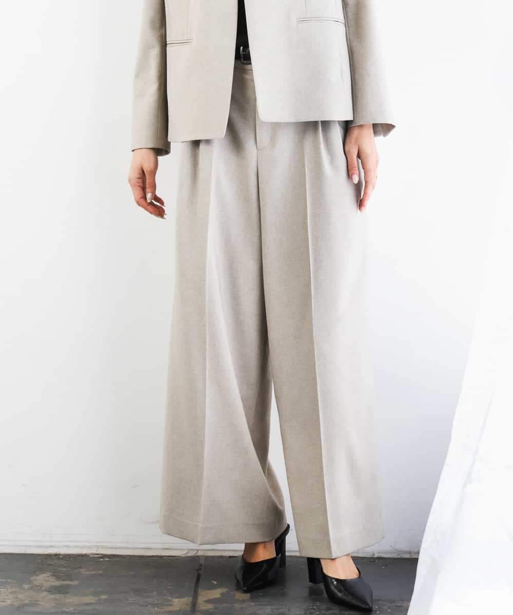 F6LGD05290 MICHEL KLEIN(小さいサイズ)(メゾン ドゥ サンク) [小さいサイズ][セットアップ対応]ツイードライク　ワイドパンツ ベージュ