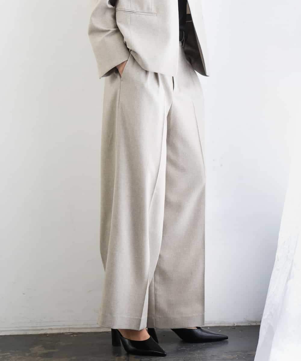 F6LGD05290 MICHEL KLEIN(小さいサイズ)(メゾン ドゥ サンク) [小さいサイズ][セットアップ対応]ツイードライク　ワイドパンツ ベージュ