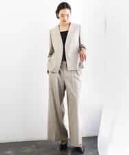 F6LGD05290 MICHEL KLEIN(小さいサイズ)(メゾン ドゥ サンク) [小さいサイズ][セットアップ対応]ツイードライク　ワイドパンツ ベージュ