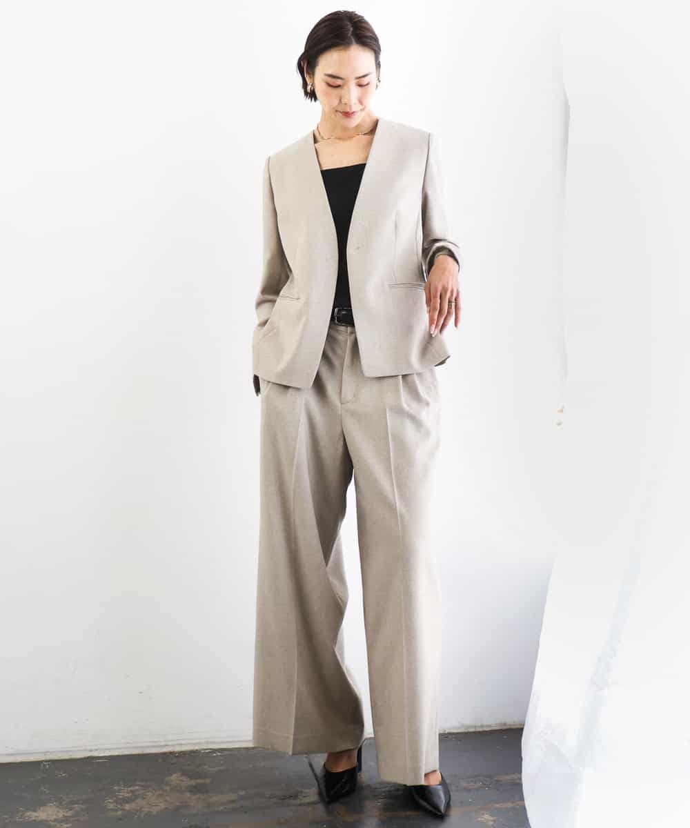 F6LGD05290 MICHEL KLEIN(小さいサイズ)(メゾン ドゥ サンク) [小さいサイズ][セットアップ対応]ツイードライク　ワイドパンツ ベージュ