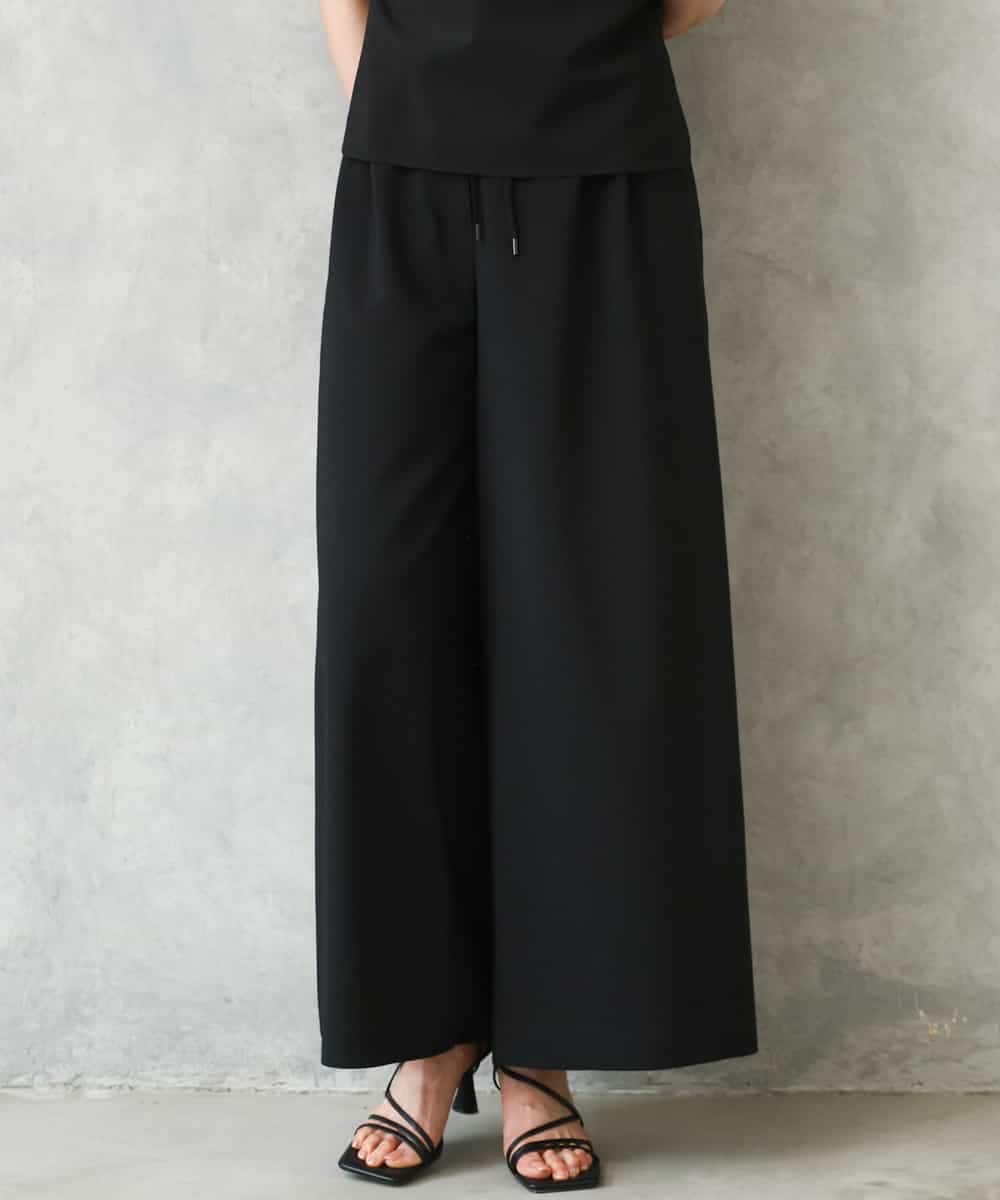 F6LGD13280 MICHEL KLEIN(小さいサイズ)(メゾン ドゥ サンク) [小さいサイズ][セットアップ対応/リラックスボトム]ドローストリングワイドパンツ ブラック