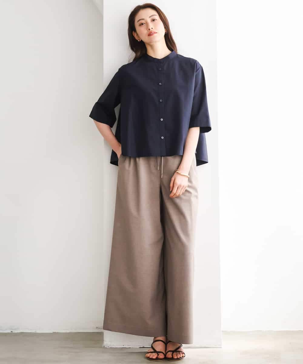 F6LGD13280 MICHEL KLEIN(小さいサイズ)(メゾン ドゥ サンク) [小さいサイズ][セットアップ対応/リラックスボトム]ドローストリングワイドパンツ ブラック