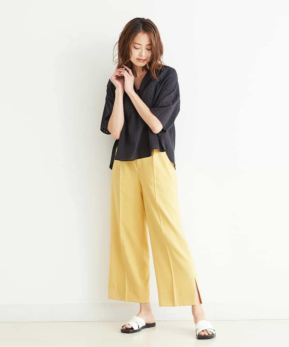 F6LGN52180 MICHEL KLEIN(小さいサイズ)(メゾン ドゥ サンク) 【洗える】ハイウエストワイドパンツ（イエロー）(小さいサイズ) イエロー