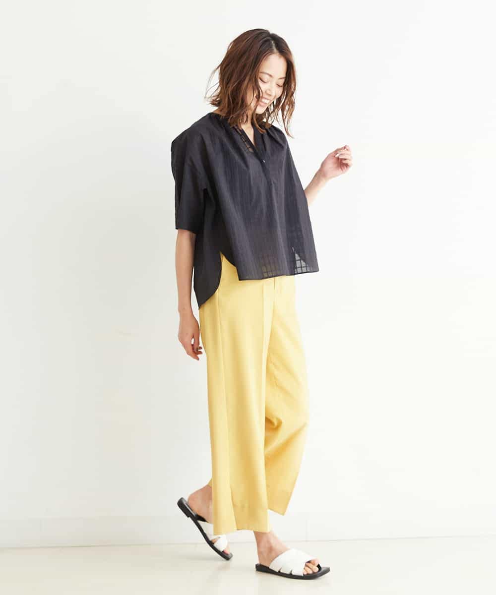 F6LGN52180 MICHEL KLEIN(小さいサイズ)(メゾン ドゥ サンク) 【洗える】ハイウエストワイドパンツ（イエロー）(小さいサイズ) イエロー