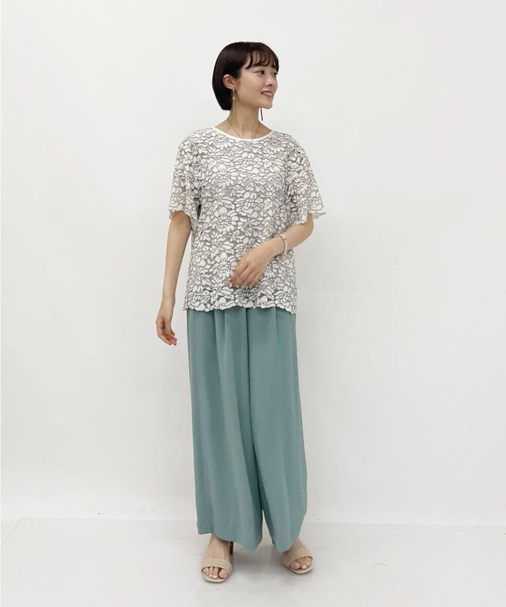F6LGP66200 MICHEL KLEIN(小さいサイズ)(メゾン ドゥ サンク) [小さいサイズ]イージーワイドパンツ（セットアップ対応/機能素材） グリーン(30)