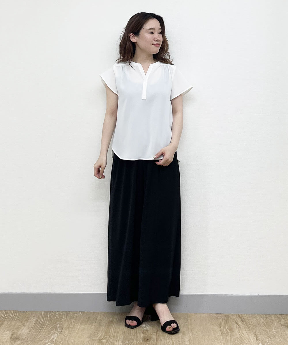 F6LGP66200 MICHEL KLEIN(小さいサイズ)(メゾン ドゥ サンク) [小さいサイズ]イージーワイドパンツ（セットアップ対応/機能素材） グリーン(30)