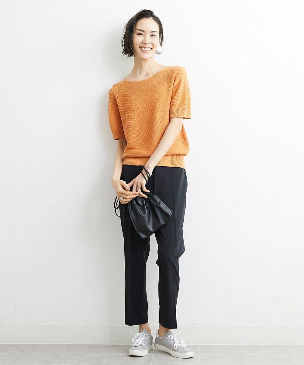 F6LGS52200 MICHEL KLEIN(小さいサイズ)(メゾン ドゥ サンク) [小さいサイズ]ドライギャバスリムストレッチテーパードパンツ(人気) ブラック(94)