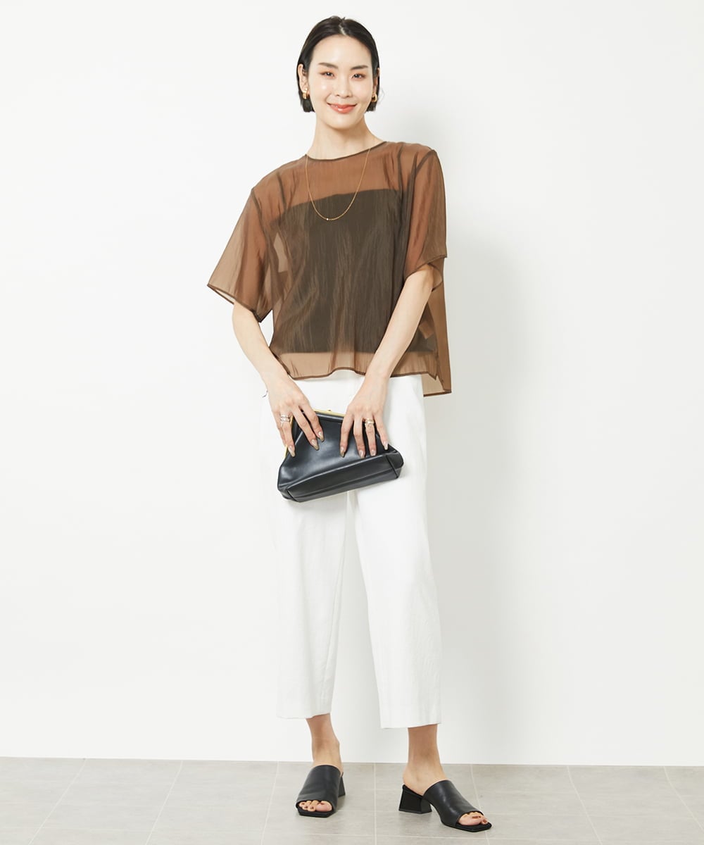 F6LGV17180 MICHEL KLEIN(小さいサイズ)(メゾン ドゥ サンク) [小さいサイズ]ドライストレッチワイドパンツ[定番人気] ネイビー(57)
