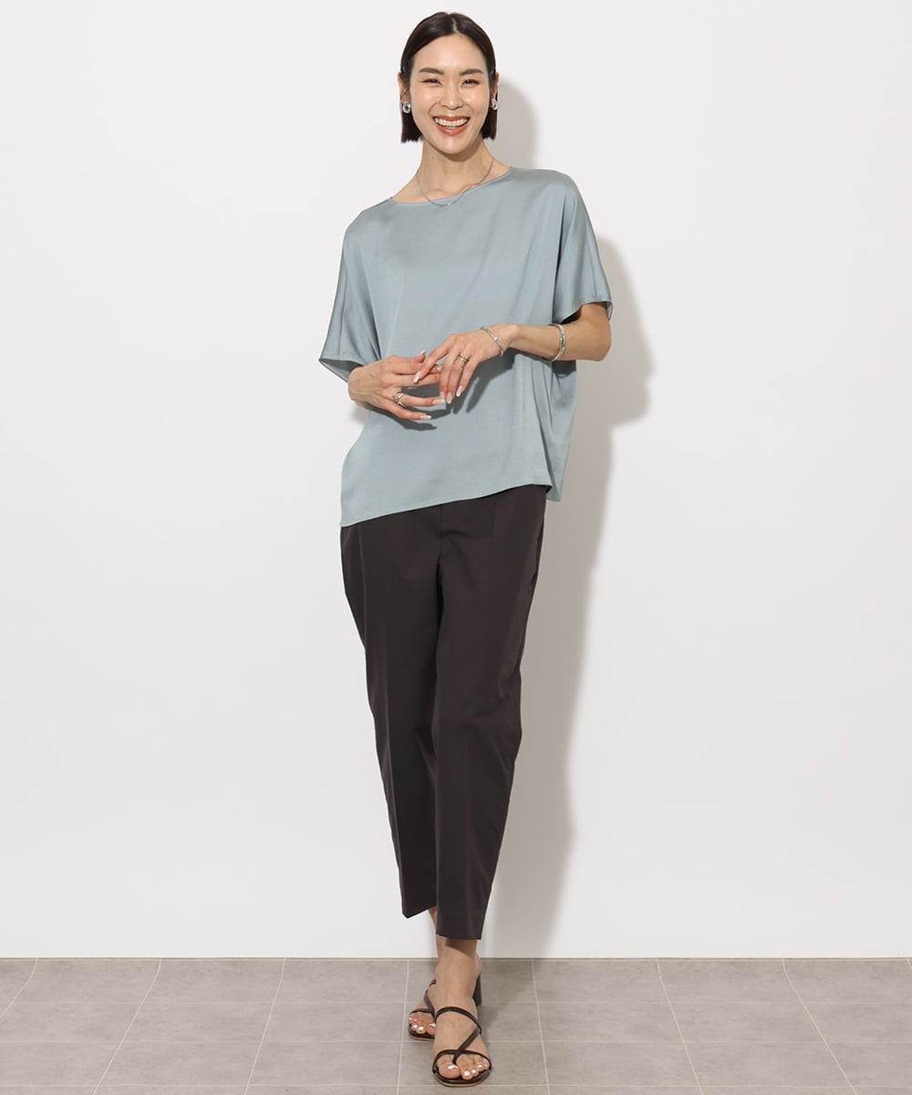 F6LHA05230 MICHEL KLEIN(小さいサイズ)(メゾン ドゥ サンク) [小さいサイズ]ストレッチツイルテーパードパンツ(機能性素材) ダークグレー