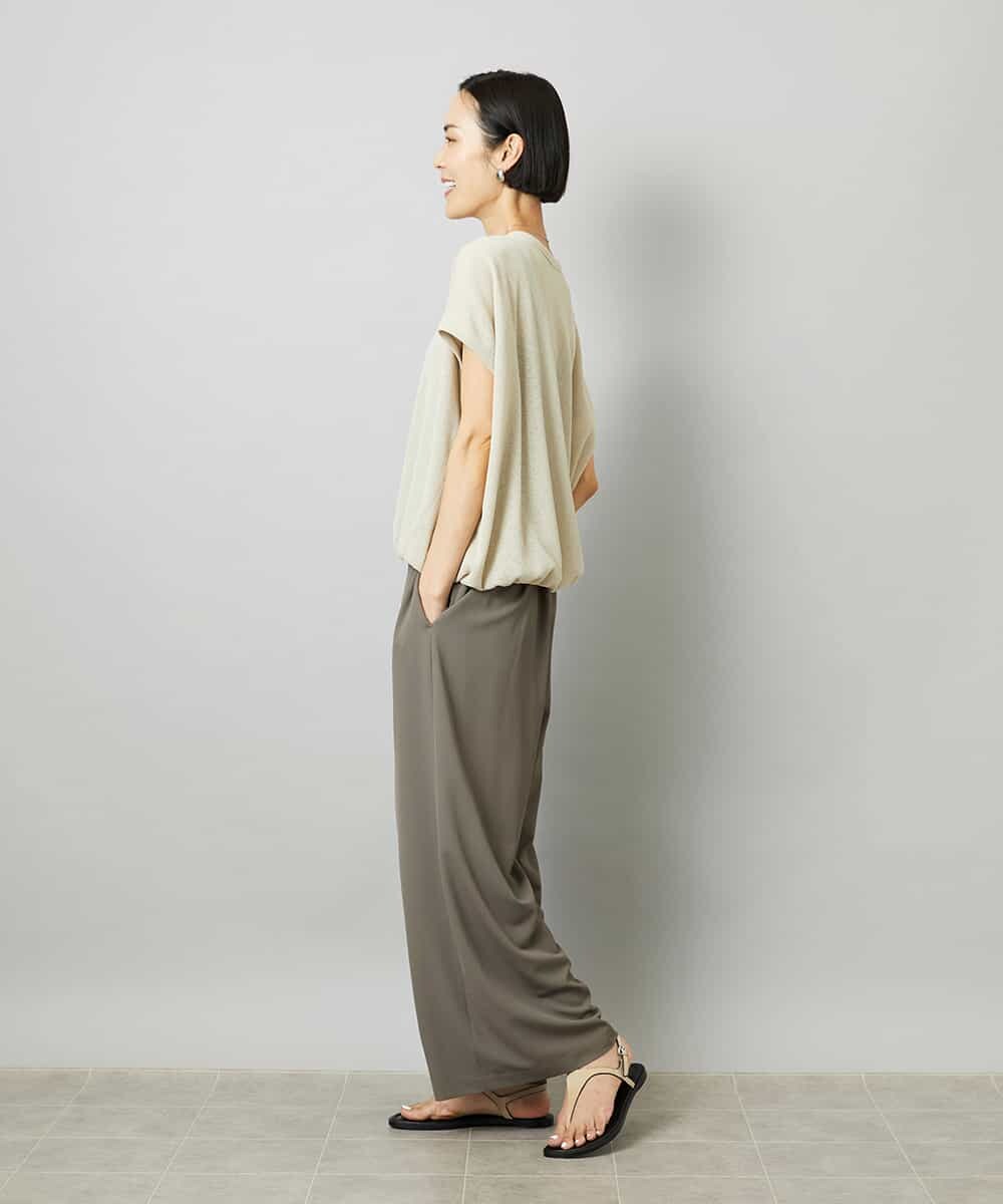 F6LHD02280 MICHEL KLEIN(小さいサイズ)(メゾン ドゥ サンク) [小さいサイズ][リラックスボトム]ドローストリング ワイドパンツ カーキ