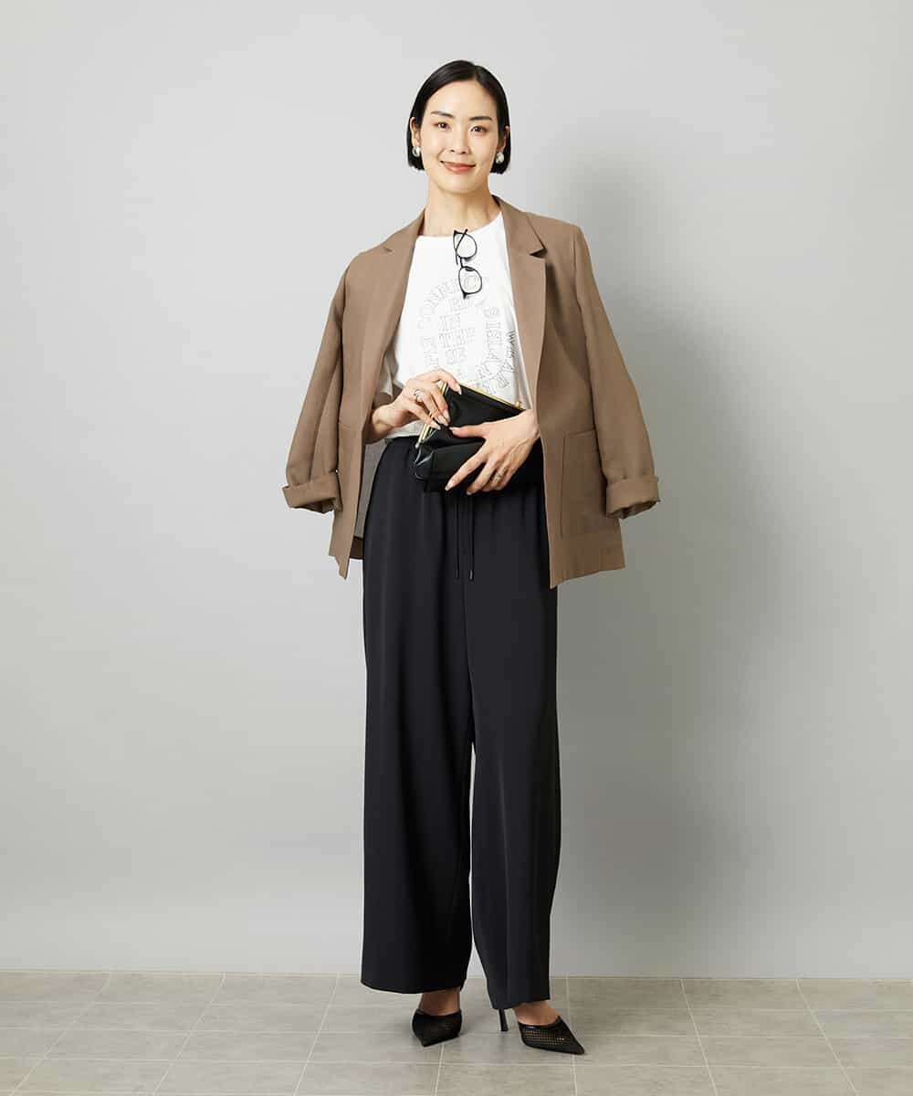 F6LHD02280 MICHEL KLEIN(小さいサイズ)(メゾン ドゥ サンク) [小さいサイズ][リラックスボトム]ドローストリング ワイドパンツ カーキ