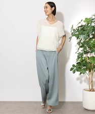 F6LJA02210 MICHEL KLEIN(小さいサイズ)(メゾン ドゥ サンク) [小さいサイズ]サテンワイドパンツ(セットアップ対応) ブラック