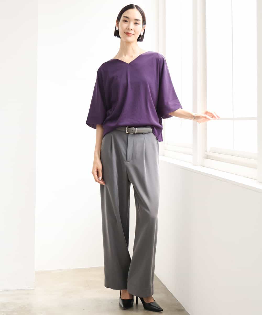 F6LJD02240 MICHEL KLEIN(小さいサイズ)(メゾン ドゥ サンク) 【小さいサイズ】[2WAY]ピーチタッチワイドパンツ ダークグレー