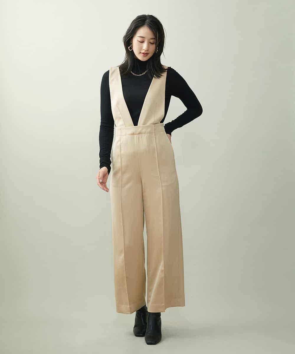 F6LJP21230 MICHEL KLEIN(小さいサイズ)(メゾン ドゥ サンク) [小さいサイズ]ライトサテン2WAYサロペット ベージュ(82)