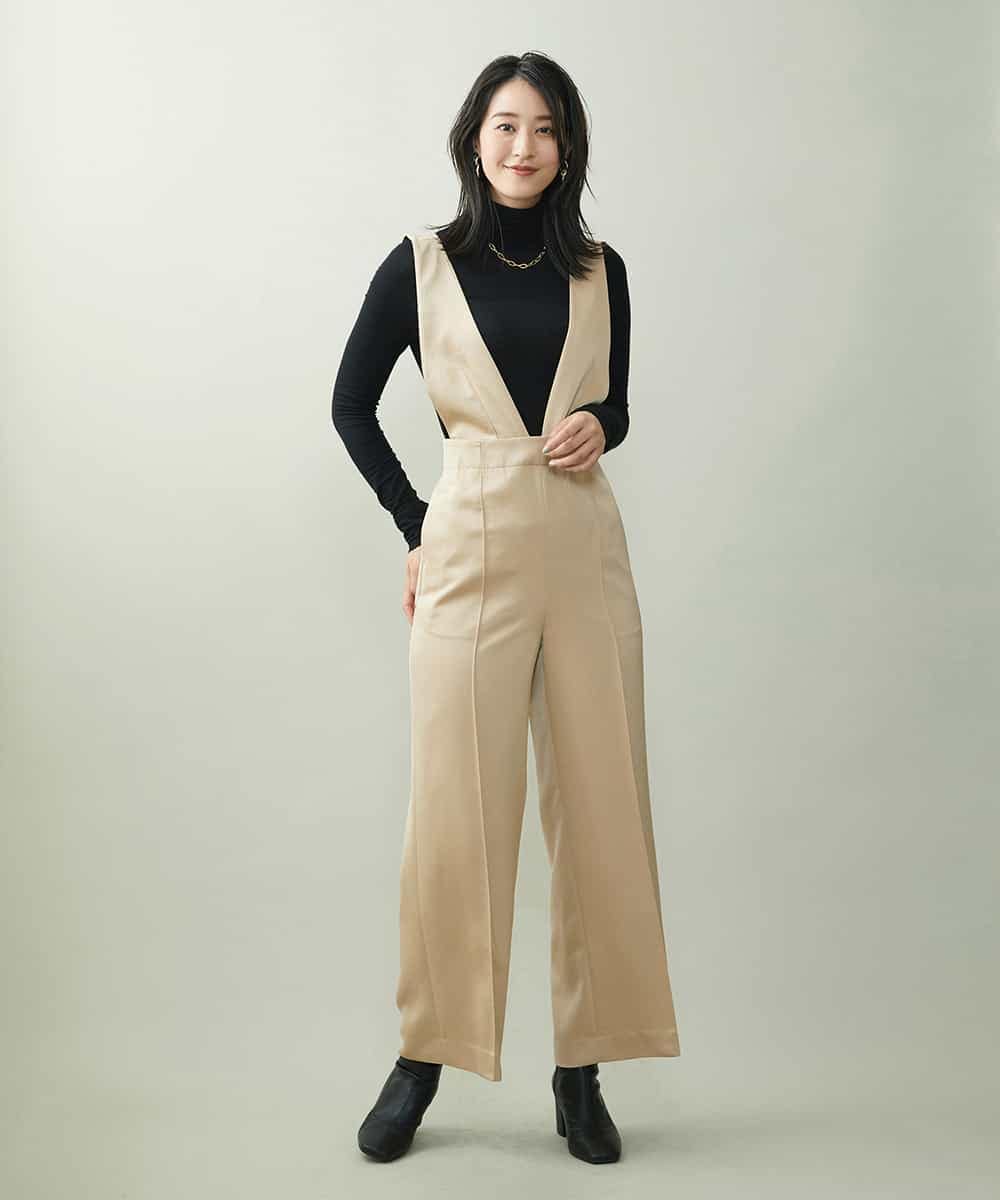 F6LJP21230 MICHEL KLEIN(小さいサイズ)(メゾン ドゥ サンク) [小さいサイズ]ライトサテン2WAYサロペット ベージュ(82)