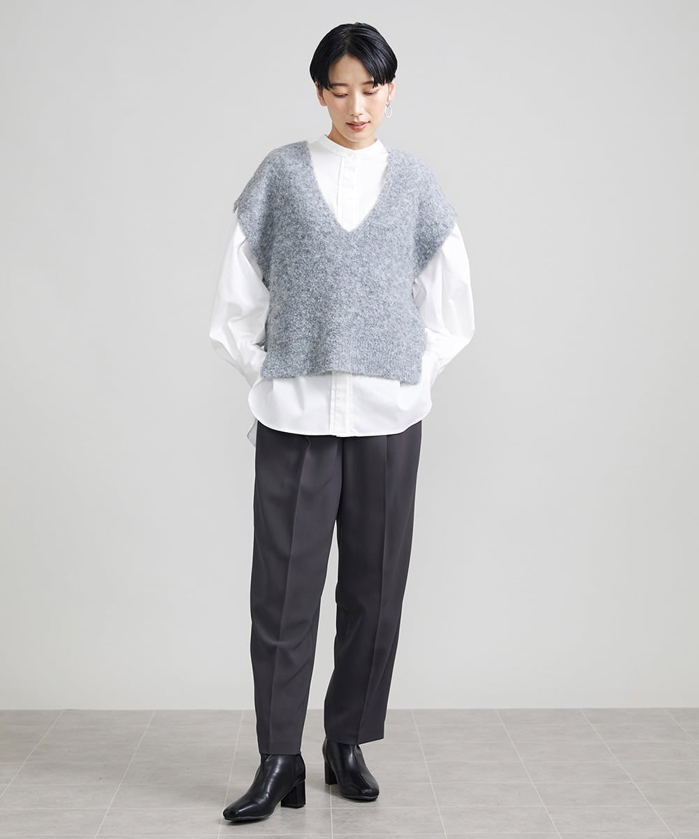 F6LJS20230 MICHEL KLEIN(小さいサイズ)(メゾン ドゥ サンク) [小さいサイズ]ハイウエストバレルパンツ ダークグレー(93)