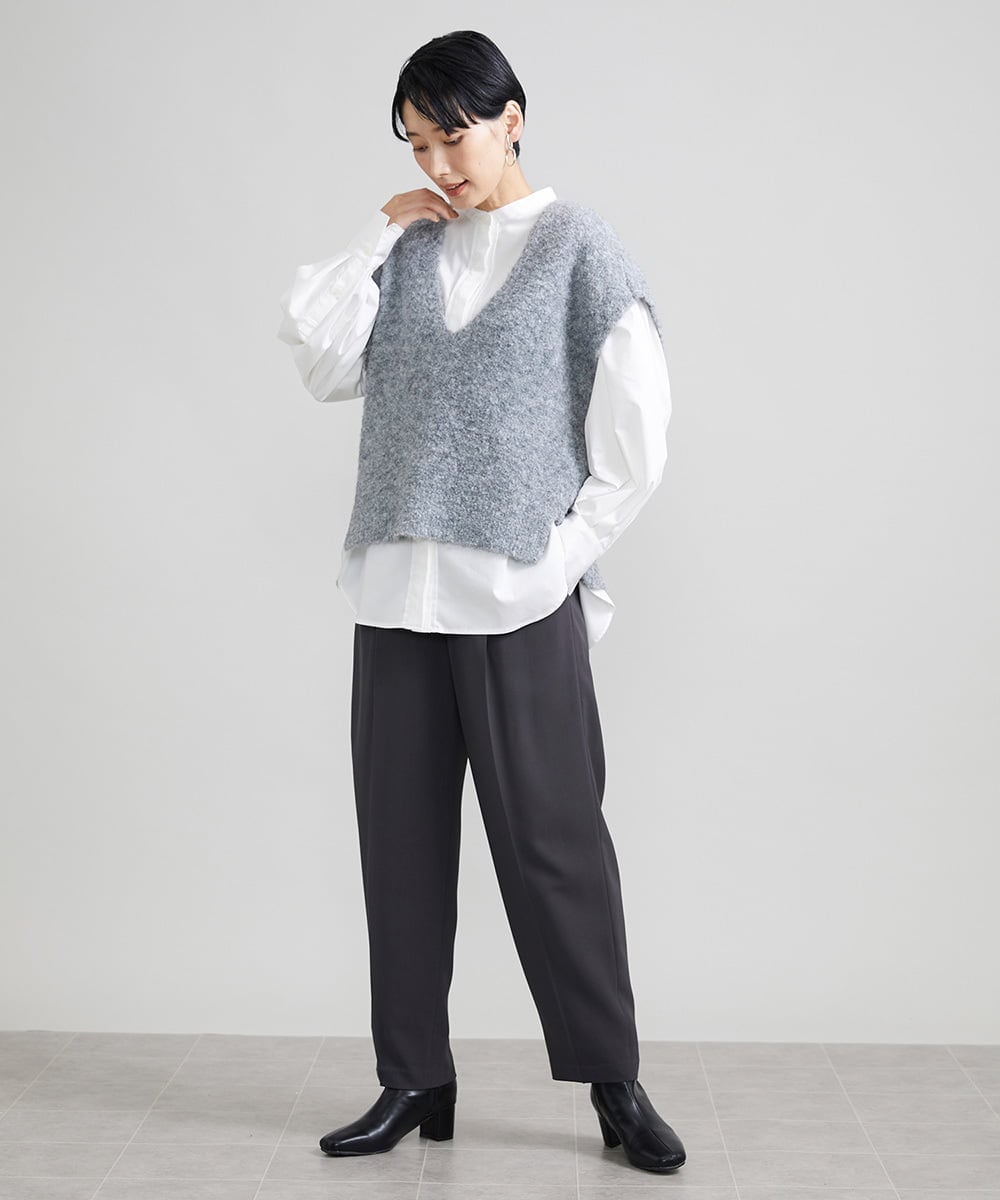 F6LJS20230 MICHEL KLEIN(小さいサイズ)(メゾン ドゥ サンク) [小さいサイズ]ハイウエストバレルパンツ ダークグレー(93)