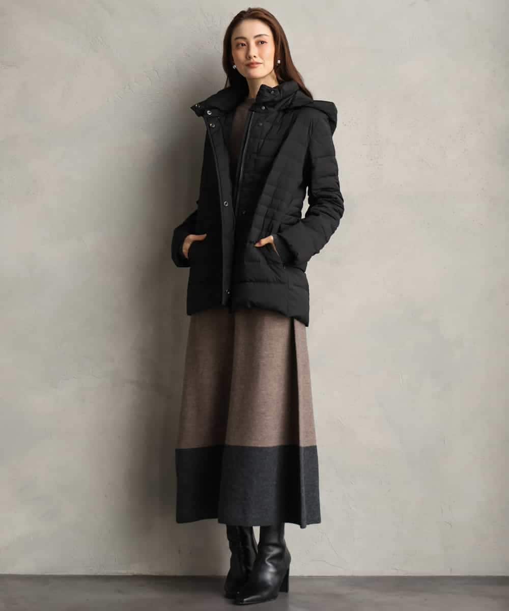 F6PAG50290 MICHEL KLEIN(小さいサイズ)(メゾン ドゥ サンク) [小さいサイズ]ホールガーメント(R)バイカラーニットワンピース ネイビー