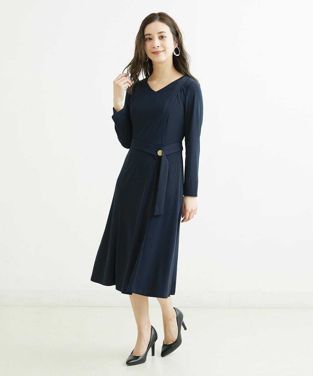 F6PDS04300 MICHEL KLEIN(小さいサイズ)(メゾン ドゥ サンク) [小さいサイズ]2WAY Vネックジャージーワンピース ネイビー(57)