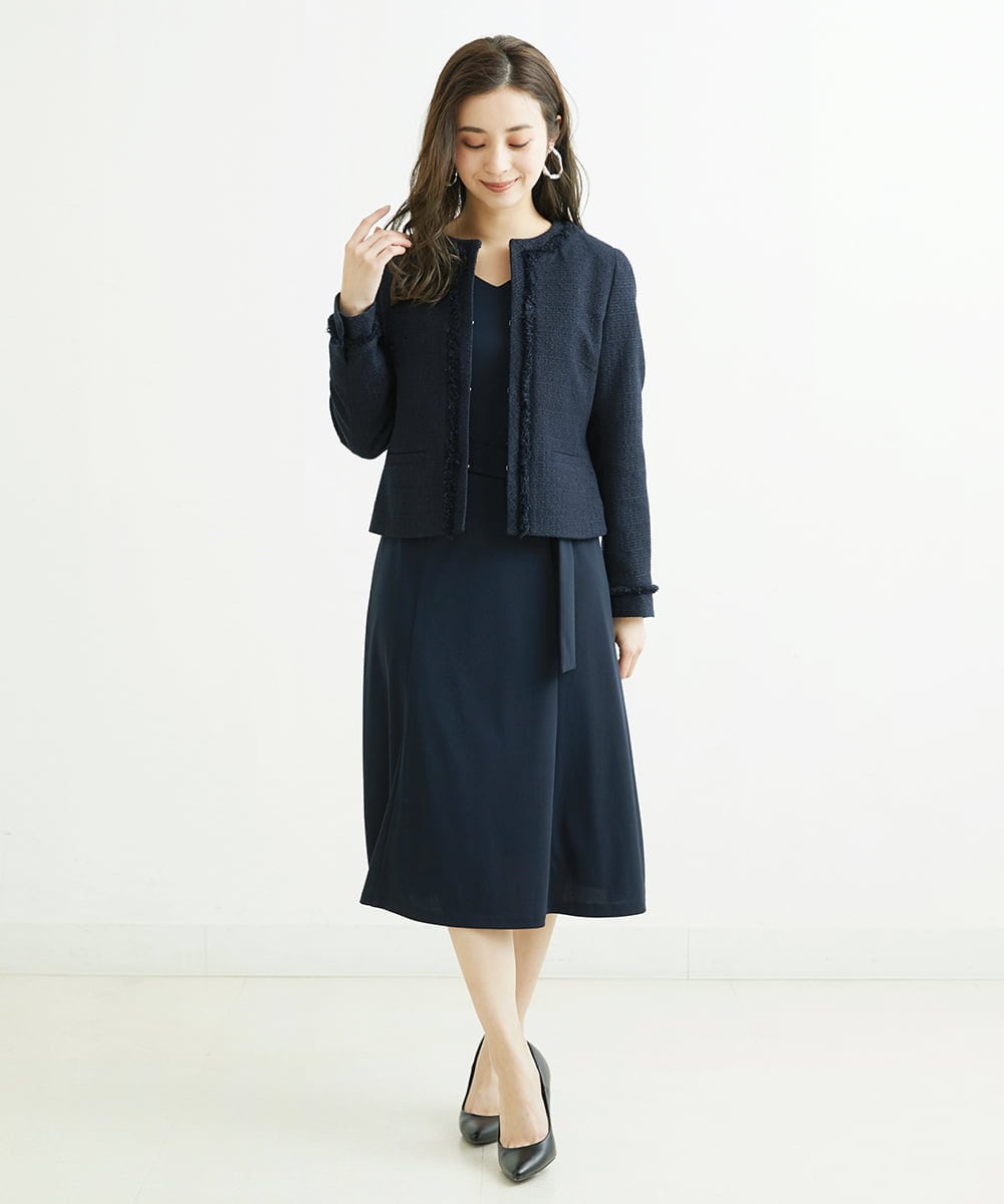 F6PDS04300 MICHEL KLEIN(小さいサイズ)(メゾン ドゥ サンク) [小さいサイズ]2WAY Vネックジャージーワンピース ネイビー(57)