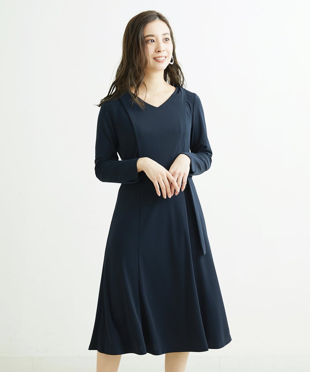 F6PDS04300 MICHEL KLEIN(小さいサイズ)(メゾン ドゥ サンク) [小さいサイズ]2WAY Vネックジャージーワンピース ネイビー(57)