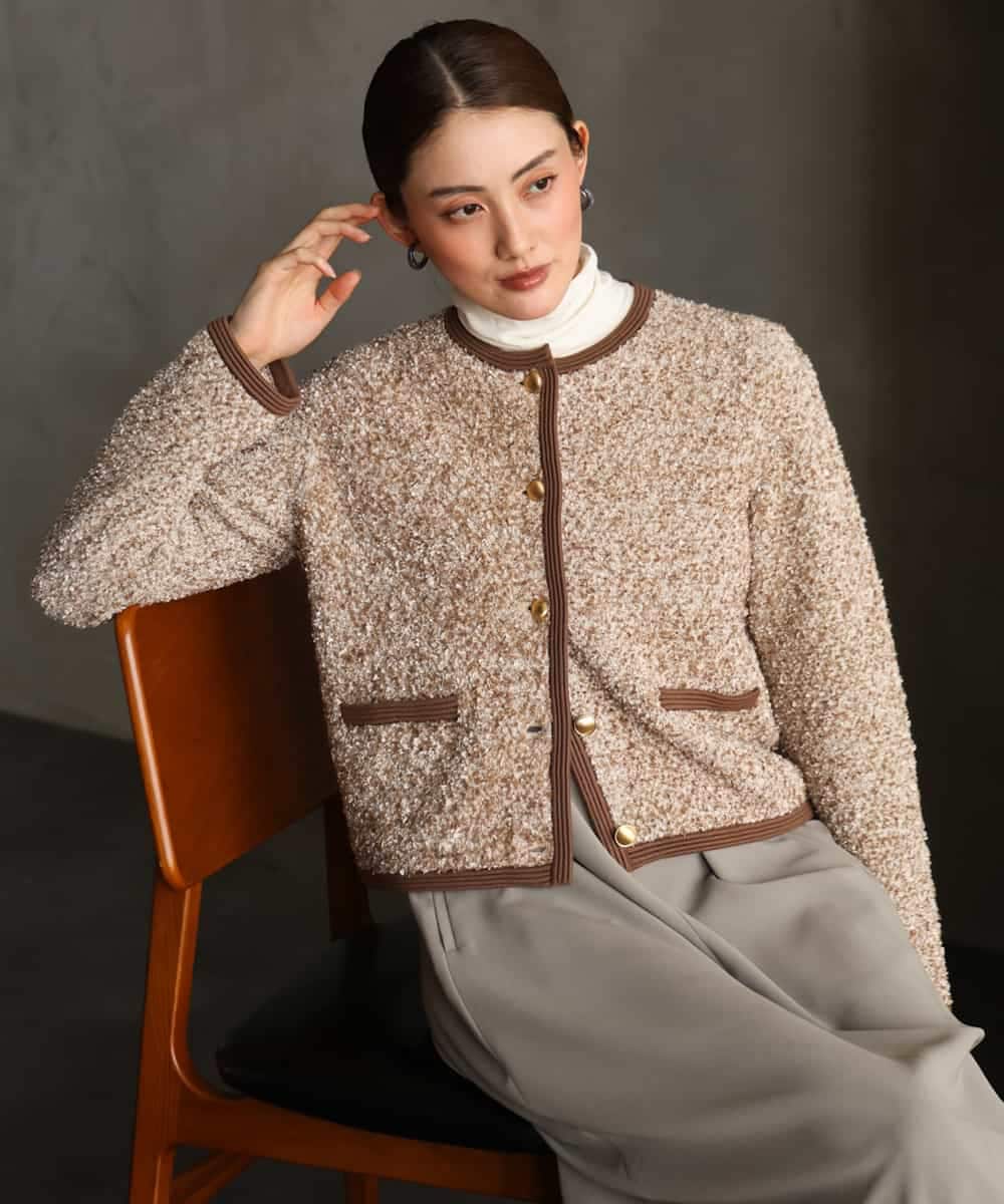 F6SAG41270 MICHEL KLEIN(小さいサイズ)(メゾン ドゥ サンク) 【小さいサイズ】ニットツイードジャケット ベージュ
