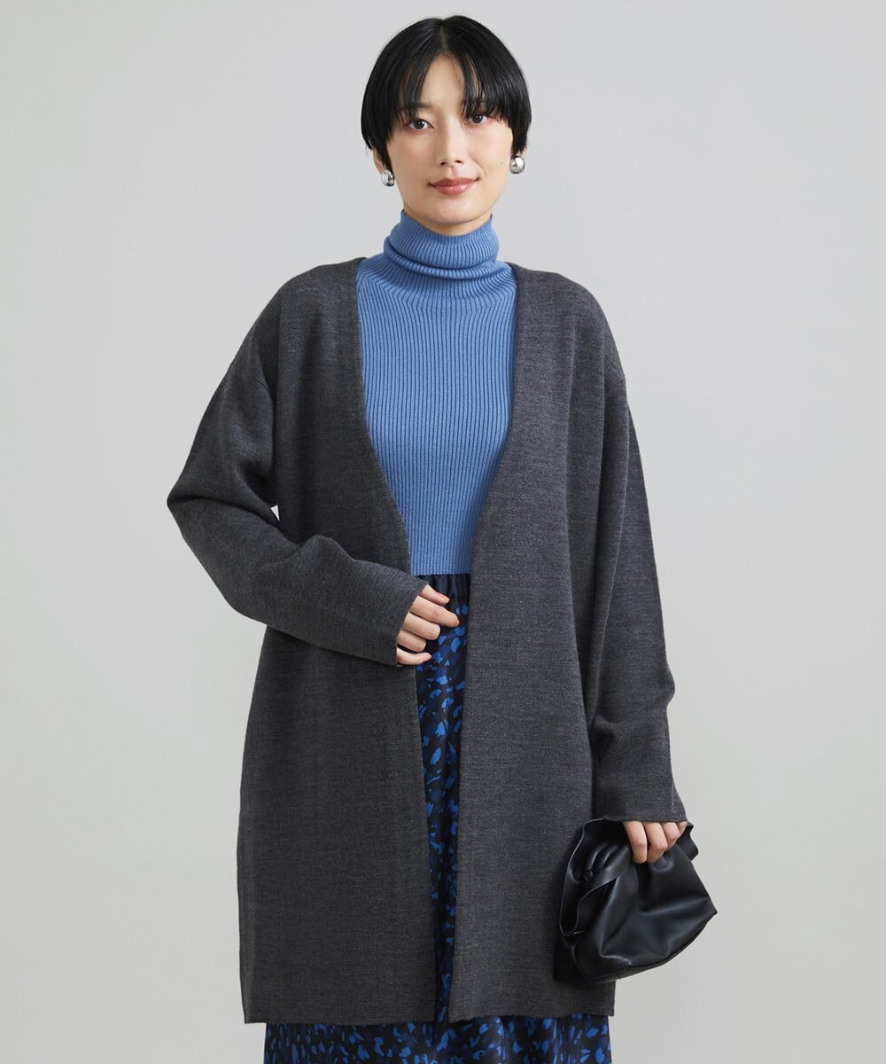 F6SAV24330 MICHEL KLEIN(小さいサイズ)(メゾン ドゥ サンク) [小さいサイズ]ダブルフェイスニットコーディガン ダークグレー(93)