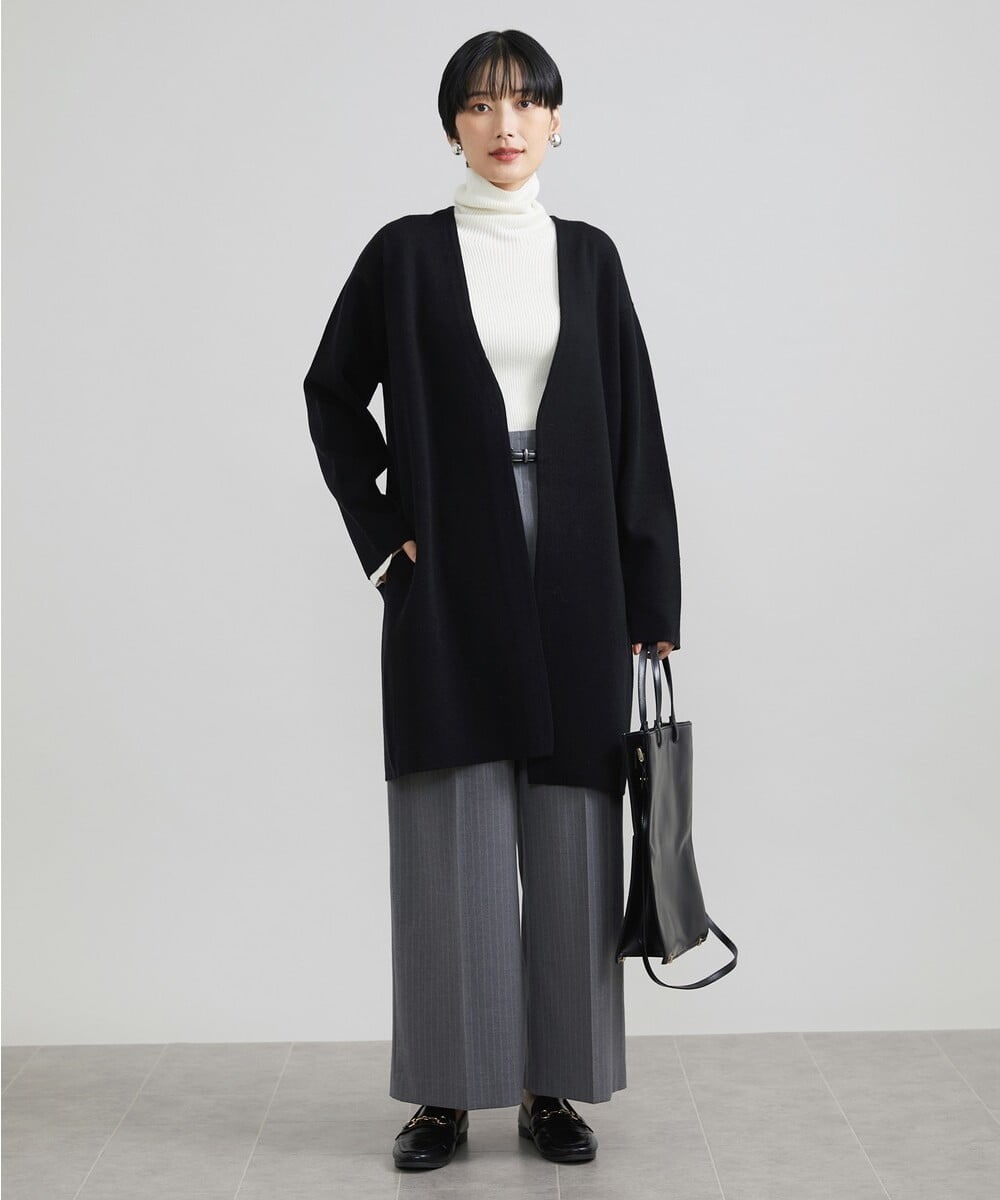 F6SAV24330 MICHEL KLEIN(小さいサイズ)(メゾン ドゥ サンク) [小さいサイズ]ダブルフェイスニットコーディガン ダークグレー(93)