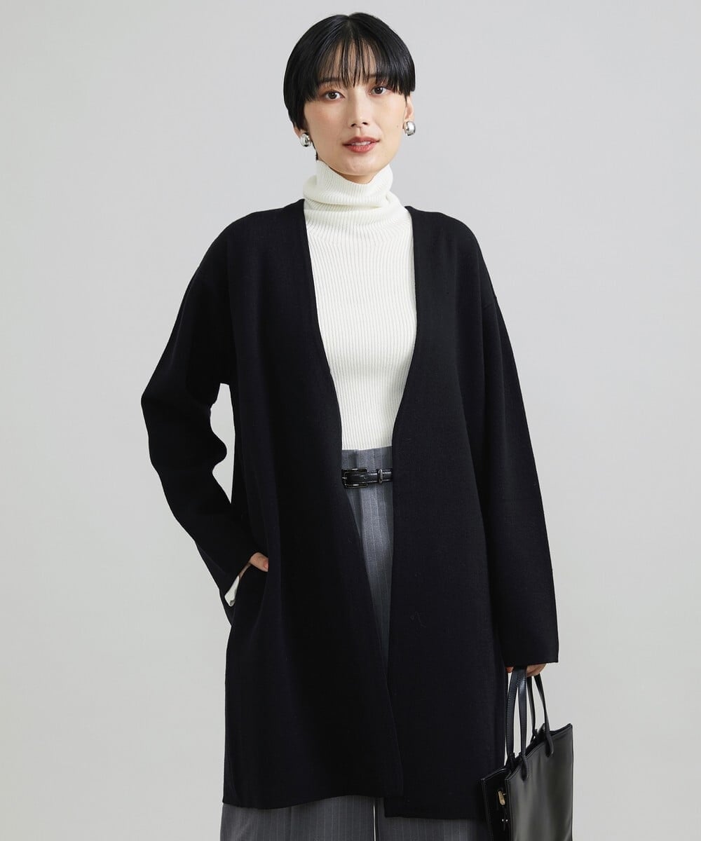 F6SAV24330 MICHEL KLEIN(小さいサイズ)(メゾン ドゥ サンク) [小さいサイズ]ダブルフェイスニットコーディガン ダークグレー(93)