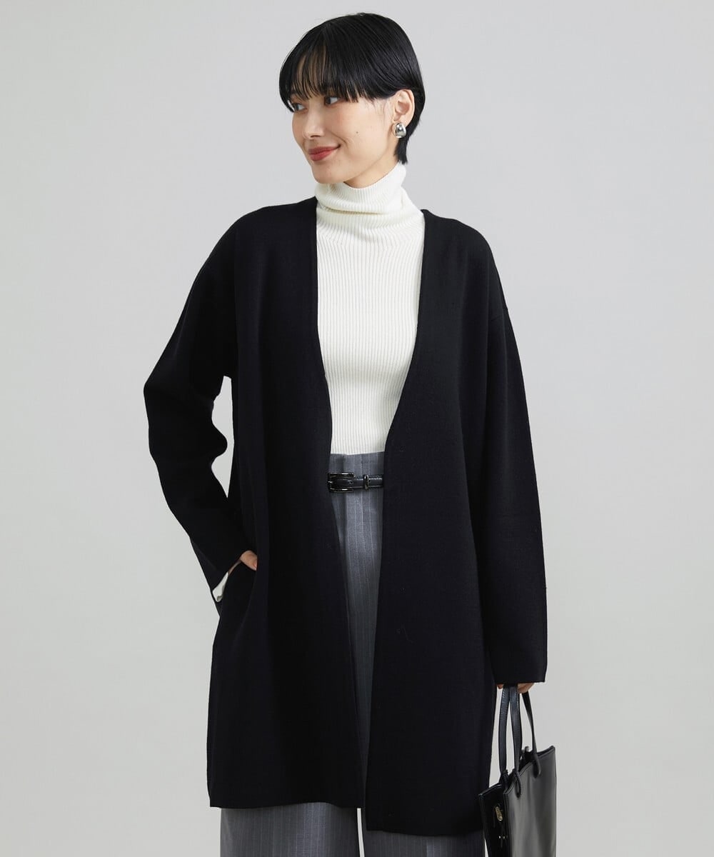 F6SAV24330 MICHEL KLEIN(小さいサイズ)(メゾン ドゥ サンク) [小さいサイズ]ダブルフェイスニットコーディガン ダークグレー(93)