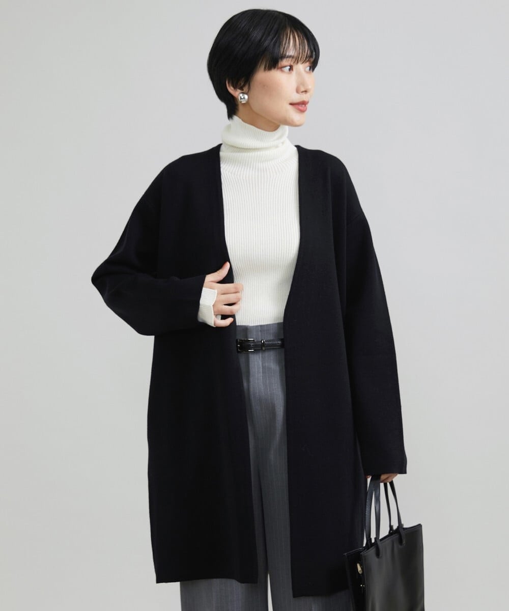 F6SAV24330 MICHEL KLEIN(小さいサイズ)(メゾン ドゥ サンク) [小さいサイズ]ダブルフェイスニットコーディガン ダークグレー(93)